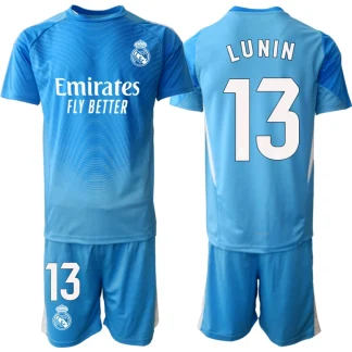Otroški dresi Real Madrid Vratar 2025-26 modra kompleti Andriy Lunin 13