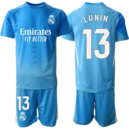 Otroški dresi Real Madrid Vratar 2025-26 modra kompleti Andriy Lunin 13