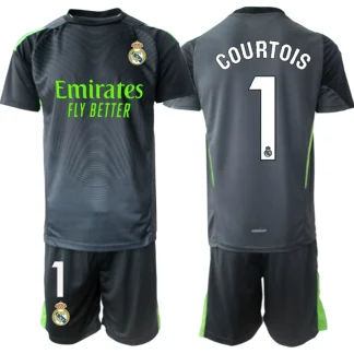 Poceni dresi Real Madrid za otroke Vratar 2025-26 črna kompleti Thibaut Courtois 1