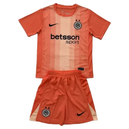 Otroški Nogometni dresi Inter Milan Vratar 2025-26 Oranžna Komplet