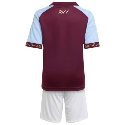 Poceni Otroški nogometni dresi Aston Villa Domači 2025-26 rdeča bela