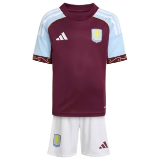 Poceni Otroški nogometni dresi Aston Villa Domači 2025-26 rdeča bela
