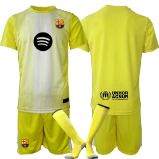 Nogometni dresi za otroke FC Barcelona Vratar rumena 2025-26 z lastnim tiskom