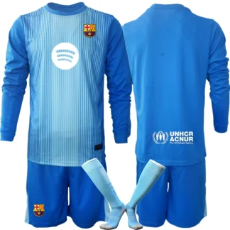 Nogometni dresi FC Barcelona Vratar modra 2025-26 Otroški Dolgi Rokav + Kratke hlače
