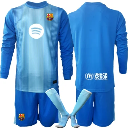 Nogometni dresi FC Barcelona Vratar modra 2025-26 Otroški Dolgi Rokav + Kratke hlače