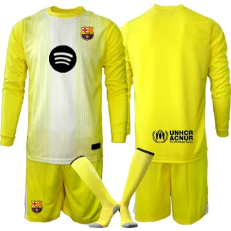 Nogometni dresi FC Barcelona Vratar rumena 2025-26 Otroški Dolgi Rokav + Kratke hlače
