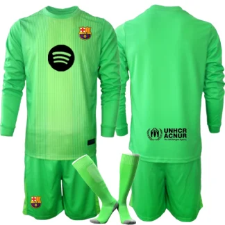 Nogometni dres FC Barcelona Vratar zelena 2025-26 Otroški Dolgi Rokav + Kratke hlače