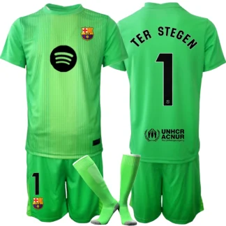 Nogometni dresi kompleti za otroke FC Barcelona Vratar zelena 2025-26 Marc-André ter Stegen 1
