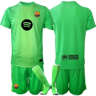 Nogometni dresi kompleti za otroke FC Barcelona Vratar zelena 2025-26 z lastnim tiskom