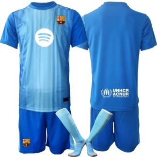 Poceni Nogometni dresi za otroke kompleti FC Barcelona Vratar modra 2025-26