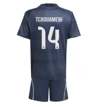 Otroški Nogometni dresi kompleti Real Madrid Gostujoči 2025-26 Aurelien Tchouameni 14