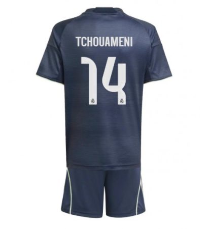 Otroški Nogometni dresi kompleti Real Madrid Gostujoči 2025-26 Aurelien Tchouameni 14