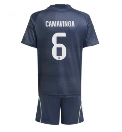 Otroški Nogometni dresi kompleti Real Madrid Eduardo Camavinga #6 Gostujoči 2025-26