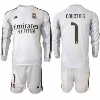 Poceni Nogometni dresi Thibaut Courtois #1 Real Madrid Domači 2025-26 Dolgi Rokav