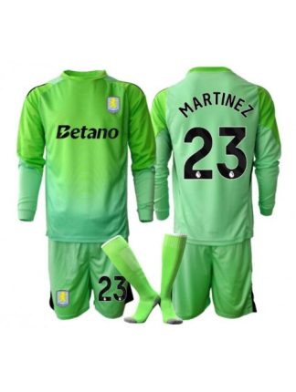Otroški Nogometni dresi Kompleti Aston Villa Vratar Gostujoči 2025-26 Dolgi rokav Emiliano Martinez 23