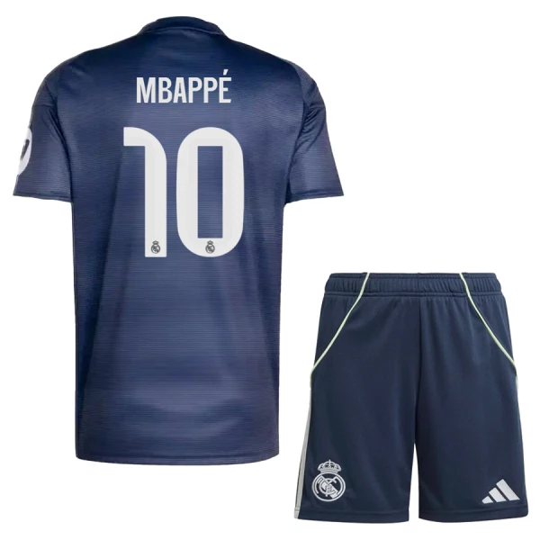 Otroški Nogometni dresi Komplet Real Madrid Gostujoči 2025-26 Kylian Mbappé 10