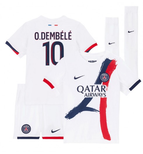 Otroški Nogometni dresi Ousmane Dembele #10 Paris Saint-Germain PSG Gostujoči 2025-26 bela