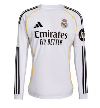 Prodajo Nogometni dresi Real Madrid Domači 2025-26 bela Dolgi rokavi