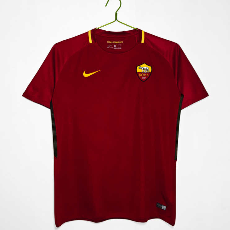 Poceni Moški retro nogometni dres AS Roma Domači 2017-18 Kratek Rokav
