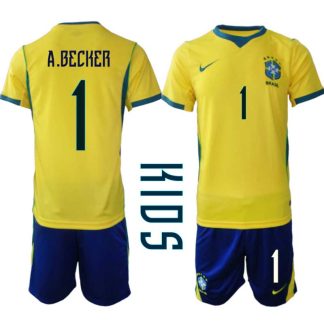 Nogometni dresi za otroke Brazilija Alisson Becker #1 Domači SP kompleti 2026