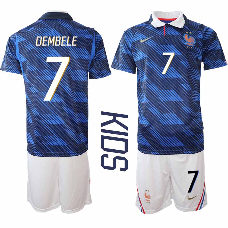 Najcenejši Otroški nogometni dresi kompleti Francija SP 2026 Ousmane Dembélé #7 Domači