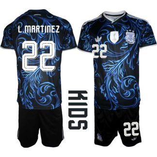 Otroški Nogometni dresi Argentina Lautaro Martínez #22 Gostujoči SP 2026 + Kratke hlače