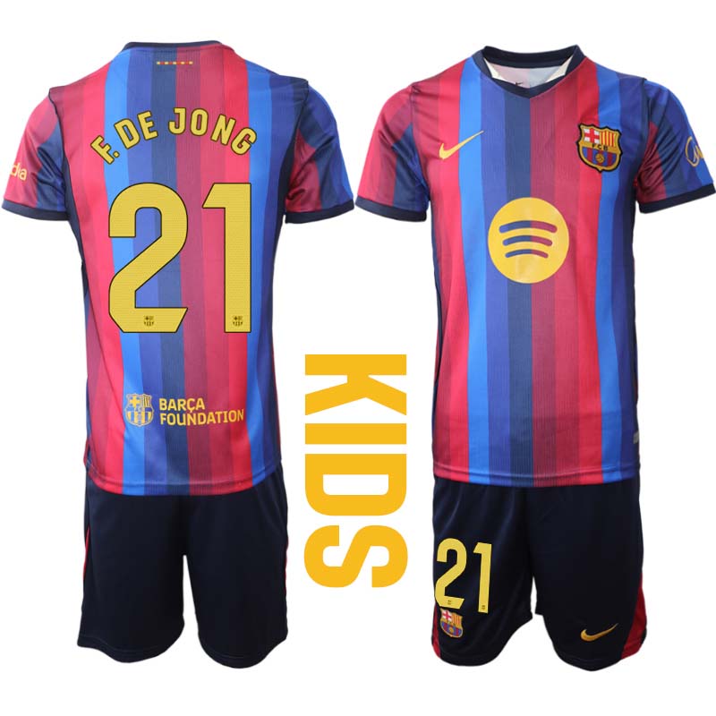 Otroški dresi FC Barcelona 2026-27 Domači Frenkie de Jong #21 kompleti