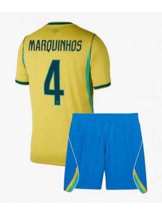 Nogometni dresi Kompleti Brazilija SP 2026 Domači Marquinhos #4 Otroški