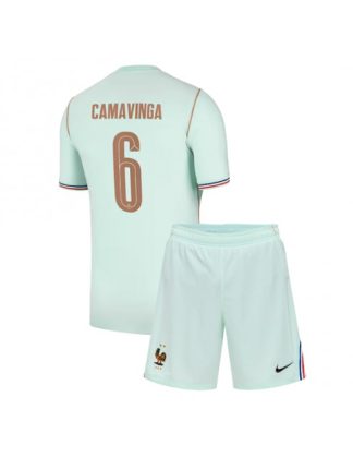 Francija Gostujoči SP 2026 Eduardo Camavinga #6 Otrošk Nogometni dresi kompleti