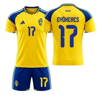 Otroški dresi Švedska Domači SP 2026 Viktor Gyökeres #17 kompleti
