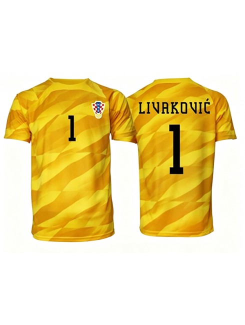 Poceni Vratar dresi Hrvaška SP 2026 Dominik Livakovic #1 Domači rumena Moški Kratek Rokav