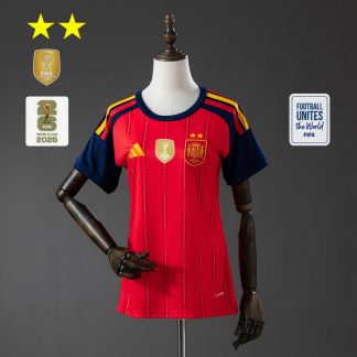 Ženski Španija domači dres SP 2026 – šampionska izdaja z dvema zvezdicama in značko SP 2026 na rokavu
