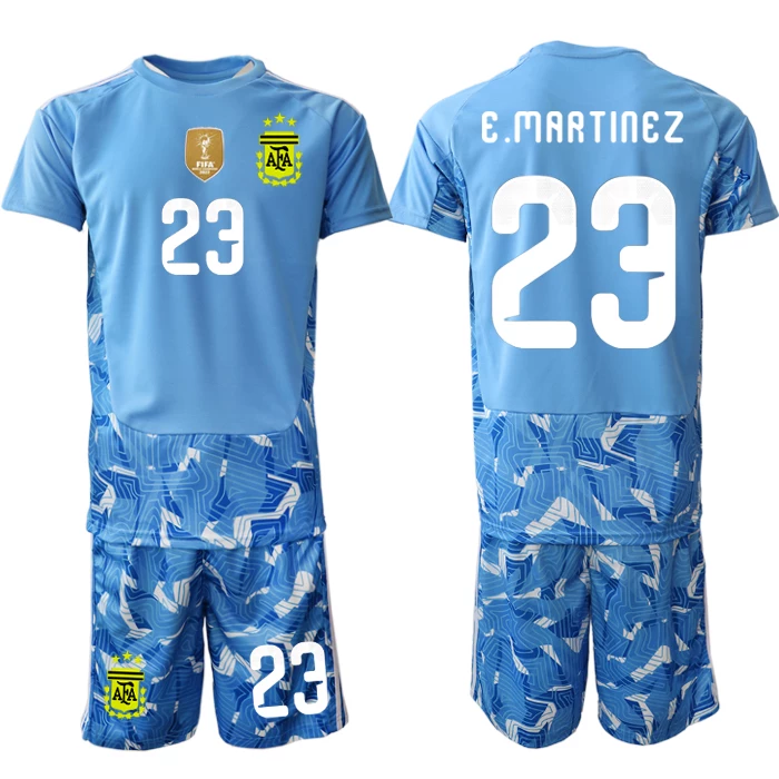 Otroški Nogometni dresi kompleti Argentina SP 2026 Emiliano Martinez #23 Vratarski modra