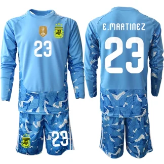 Otroški dresi kompleti Argentina SP 2026 Vratarski Emiliano Martinez #23 modra Dolgi rokav (+ hlače)