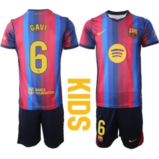 Poceni nogometni dresi kompleti FC Barcelona 2026-27 Paez Gavi #6 Domači Otroški