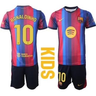 Poceni nogometni dresi FC Barcelona 2026-27 Domači Ronaldinho 10 Otroški kompleti