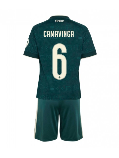 Poceni Otroški dresi kompleti zelena Real Madrid Eduardo Camavinga #6 Gostujoči 2026-27